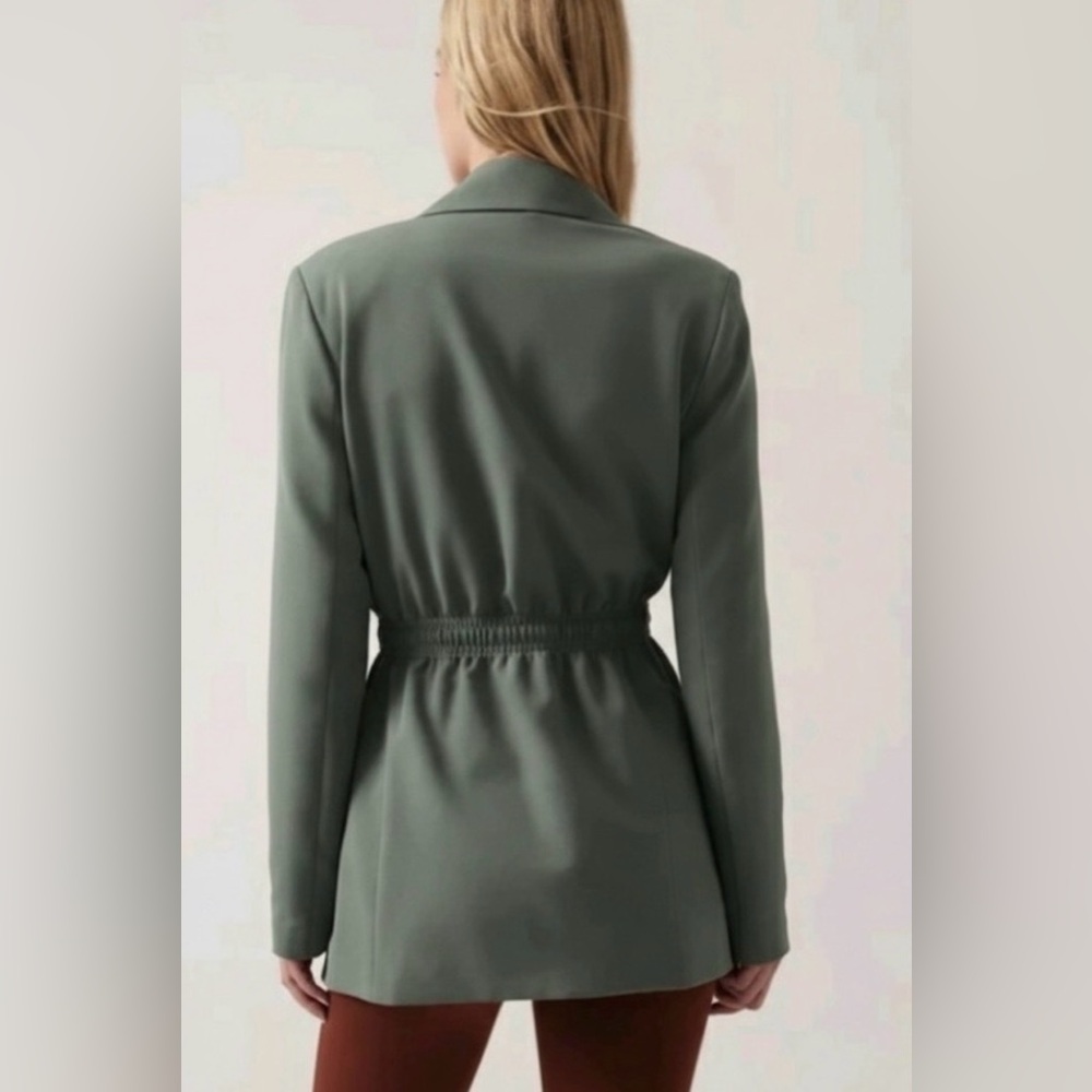 Athleta Endless Primatwill Waist Tie Blazer‎ Jacket Career Casual Olive Green 6 - Picture 3 of 14